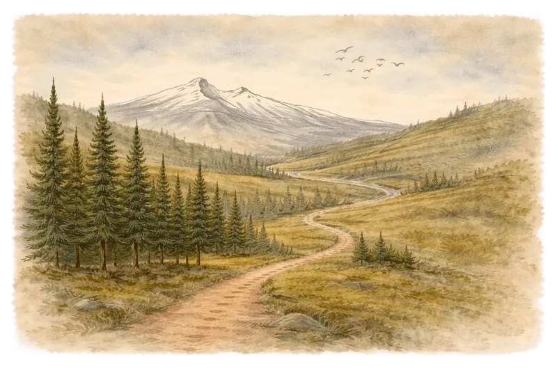 Illustration of a path leading to a mountain